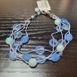 Talbots Blue Silver Tone Four Strand Stone Crystal Bracelet NWT Adjustable